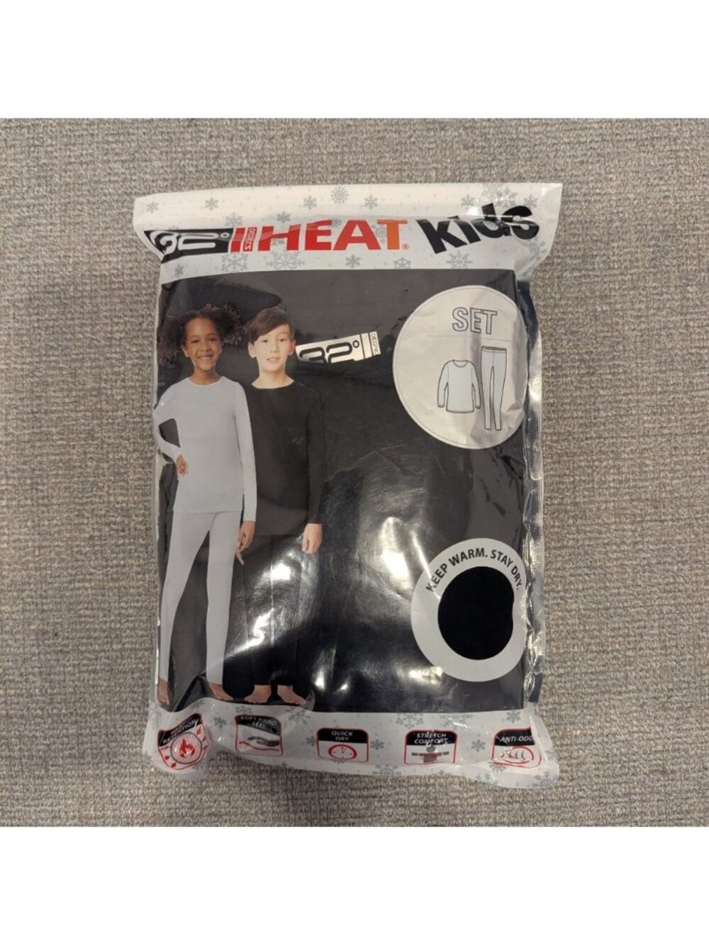 32 Degrees Heat Kid's Black Thermal / Base Layer Set,  size L NWT